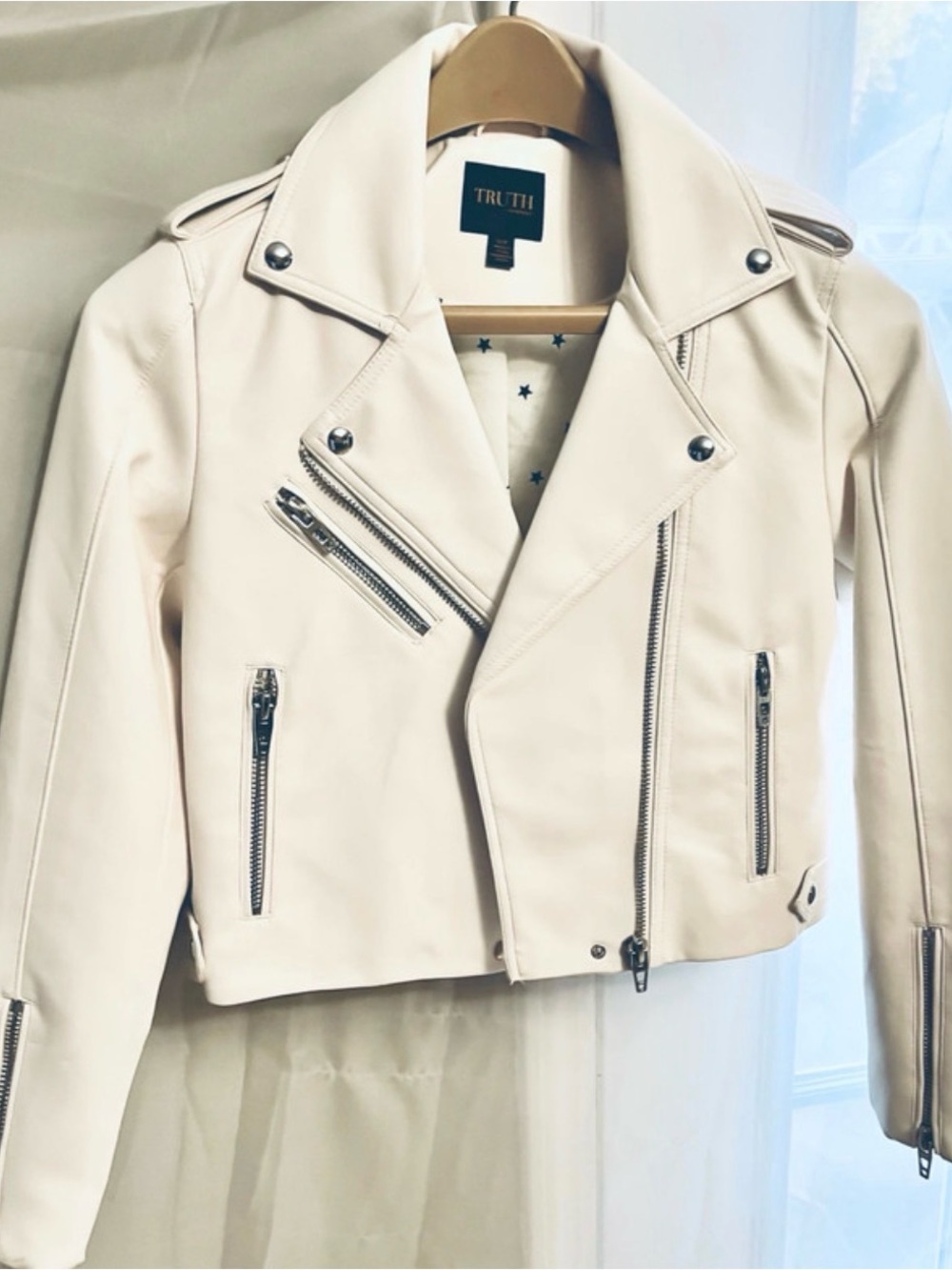 TRUTH Cream Vegan Leather Moto Jacket